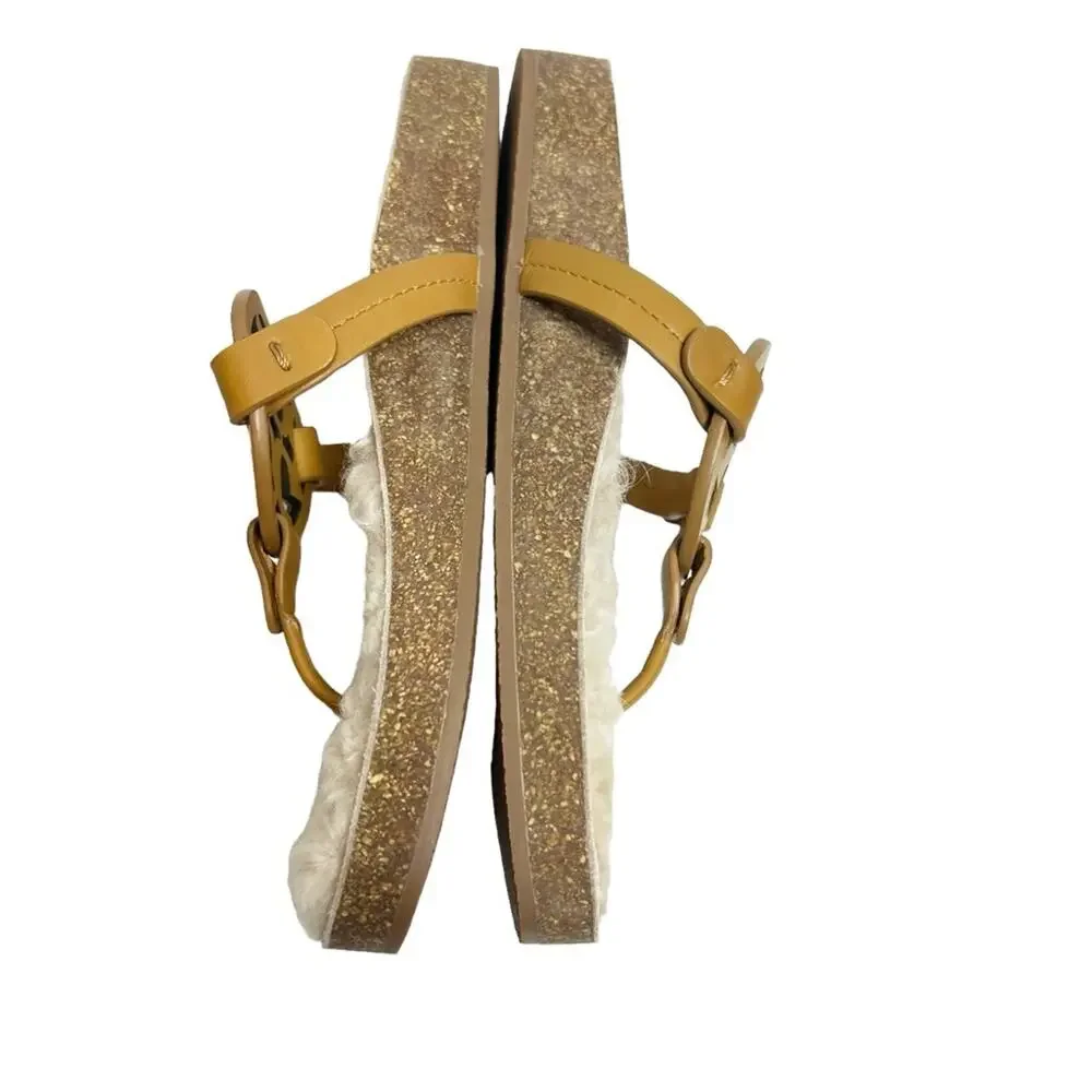 Tory Burch Miller shearling cloud sandal  Caramel Corn Buttermilk‎ Sz 8